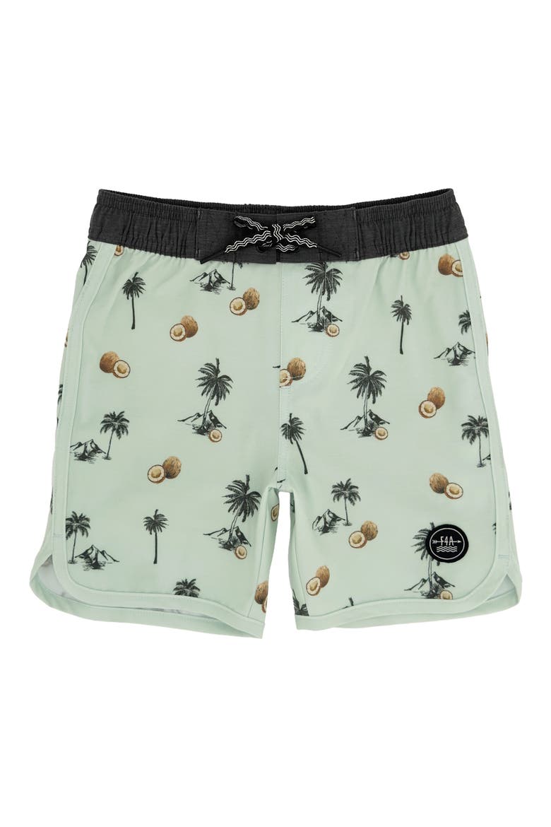 Kids' Scallop Coconut Print Board Shorts, Main, color, SURF SPRAY