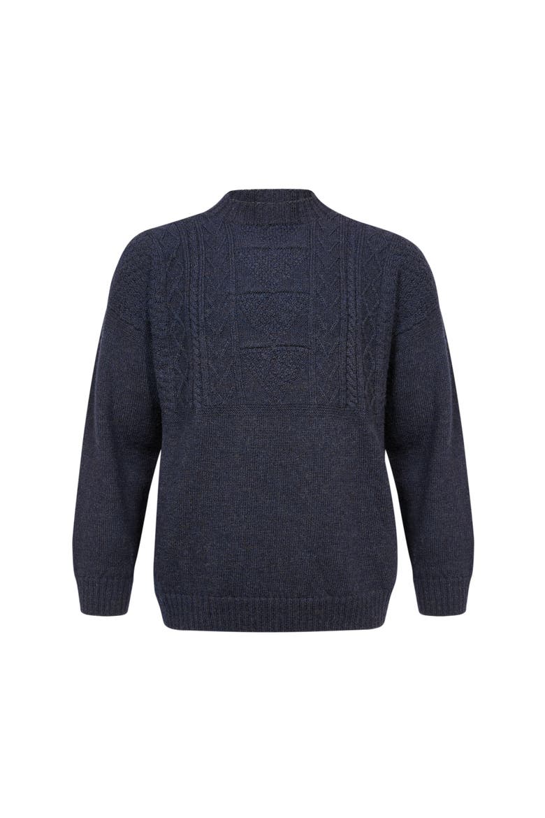 British Wool Gansey Sweater, Alternate, color, DARK NAVY