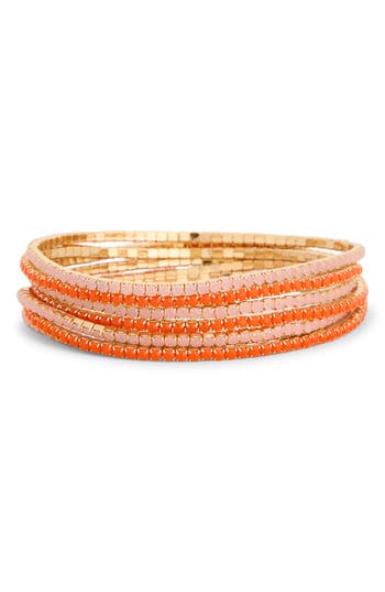 Nordstrom Rack 7-pack Crystal Stretch Bracelets In Orange
