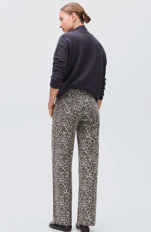Mango Teen Leopard Print Wide Leg Jeans In Gray