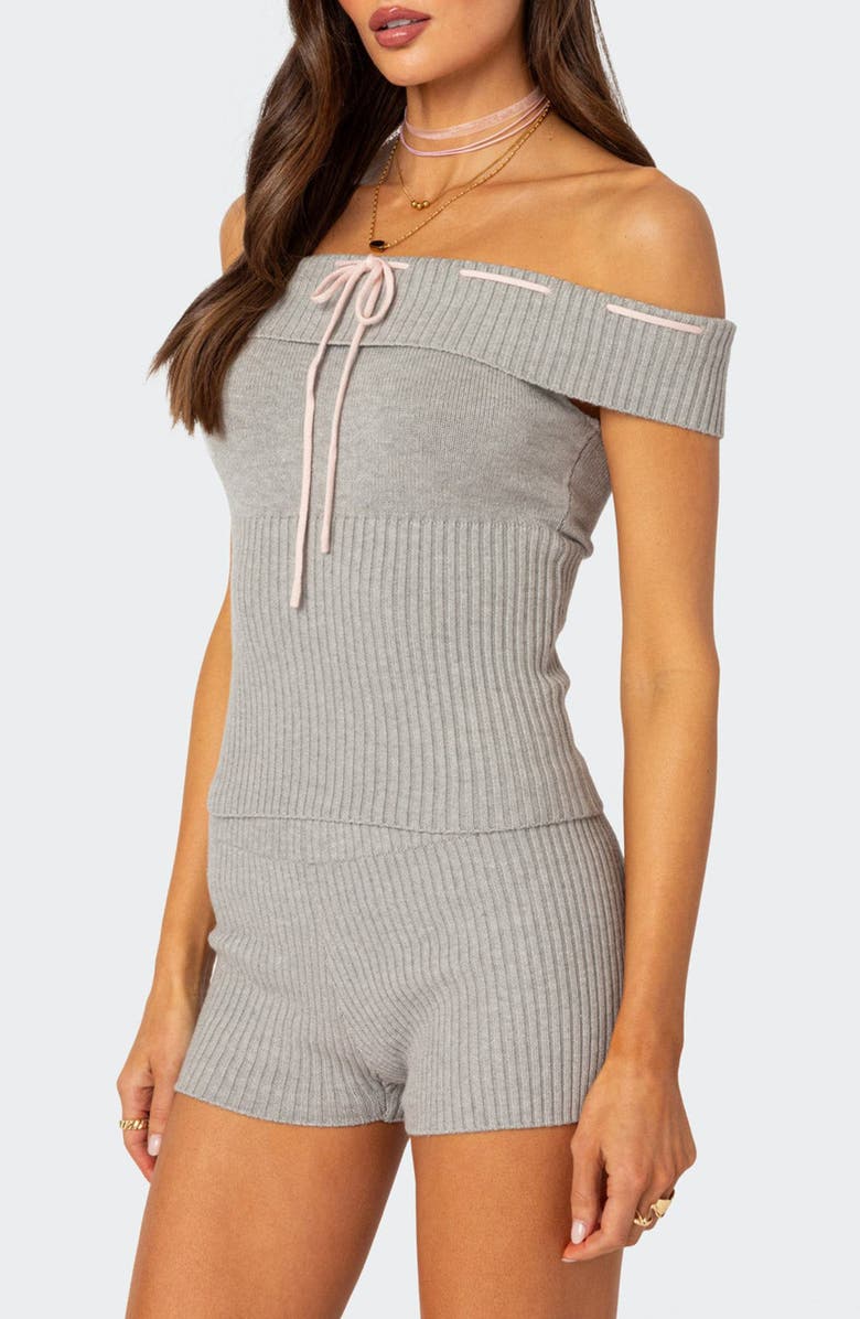 EDIKTED Bow Time Off the Shoulder Rib Sweater, Alternate, color, 