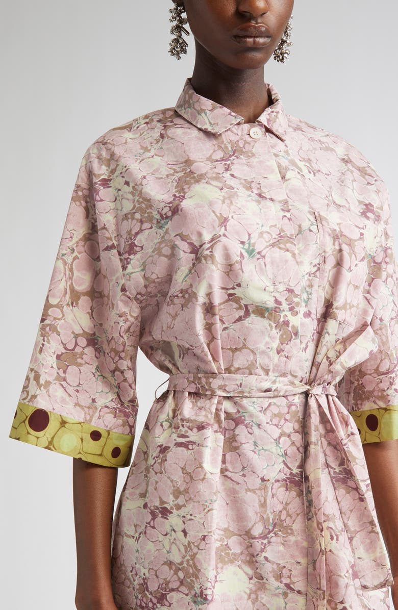 Dries Van Noten Doralia Mixed Print Belted Cotton Poplin Shirtdress, Alternate, color, 