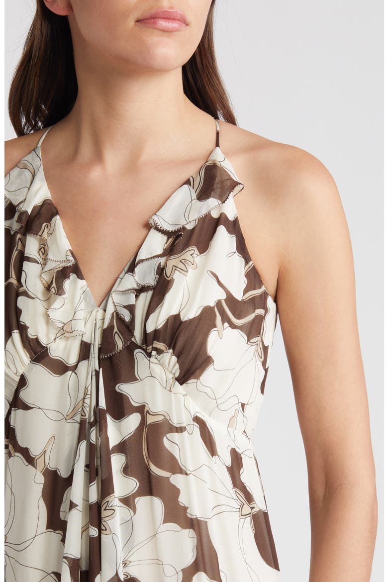 Boa Floral Ruffle Chiffon Maxi Dress, Alternate, color, MOCHA FLORAL