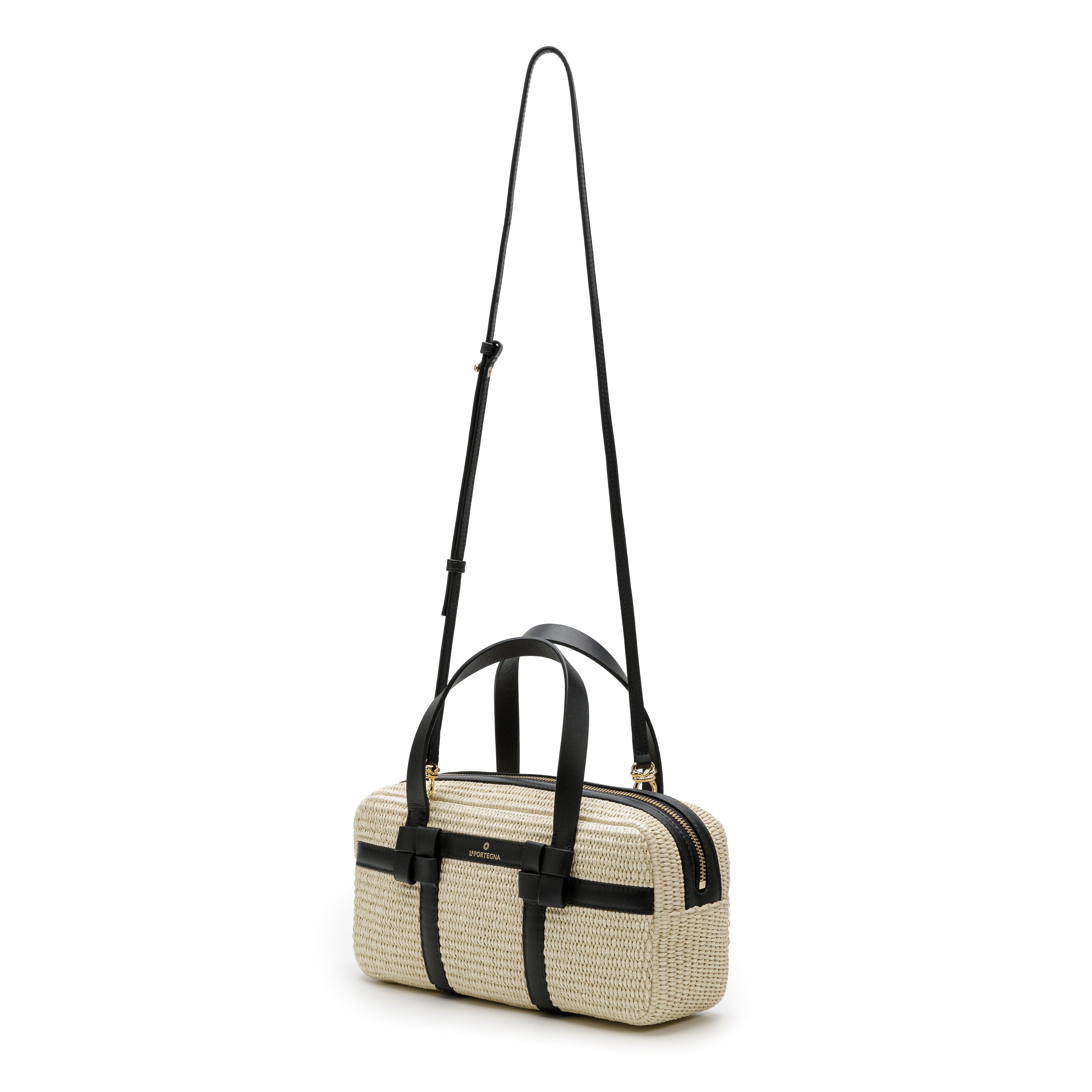 LA PORTEGNA Bibi Jute Bag With Shoulder Strap And Iconic Knots, Alternate, color, White