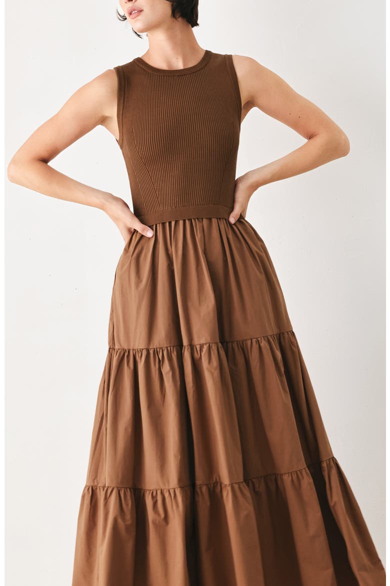 Mixed Media Maxi Dress, Alternate, color, BROWN