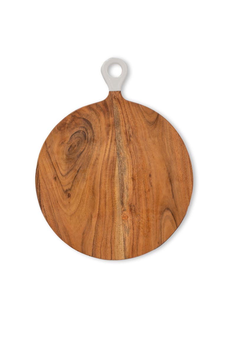 Wood + White Collection Acacia Wood Round Charcuterie Board, Large, Alternate, color, white, brown