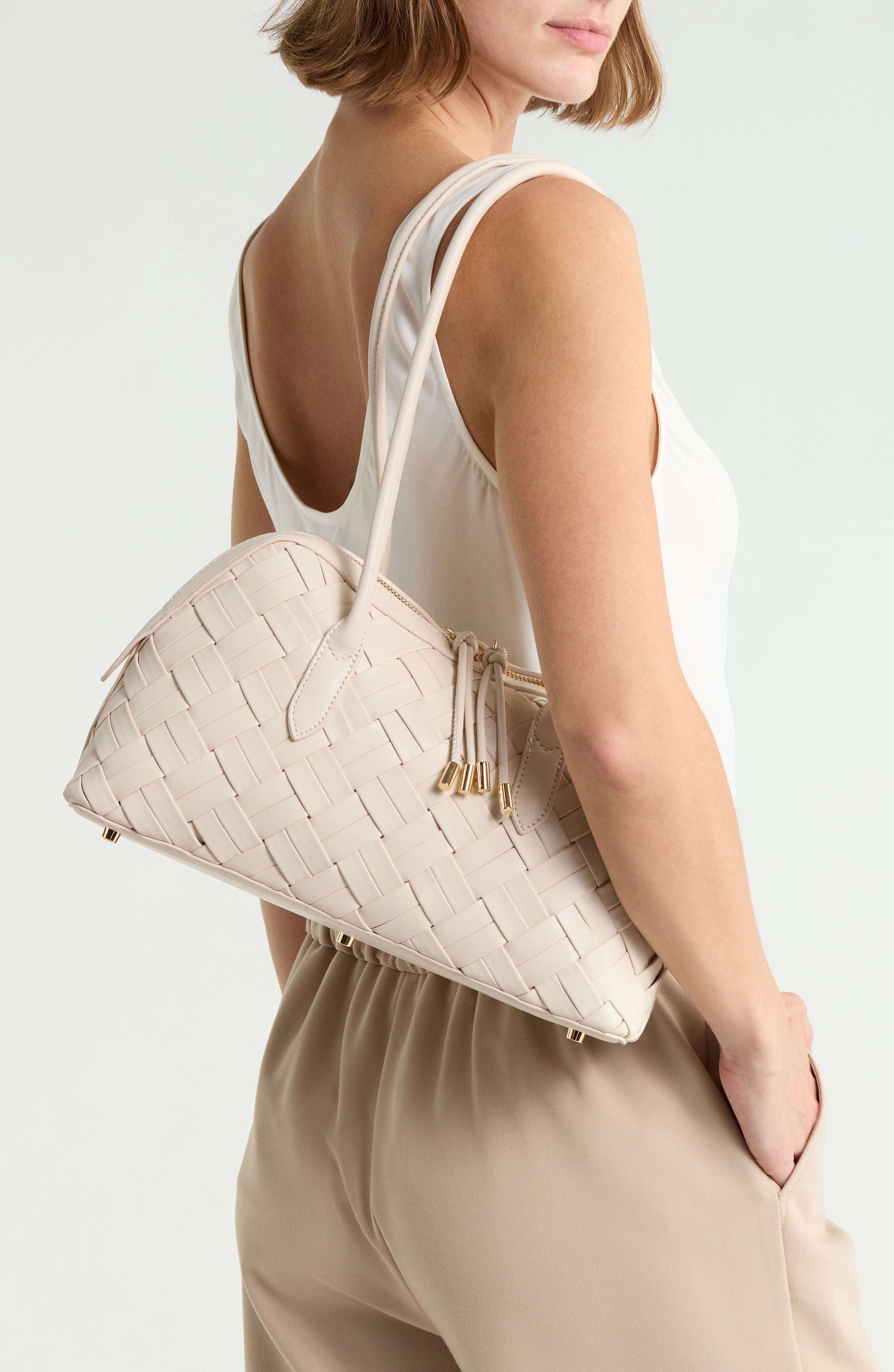 Woven Shoulder Bag, Alternate, color, OATMILK