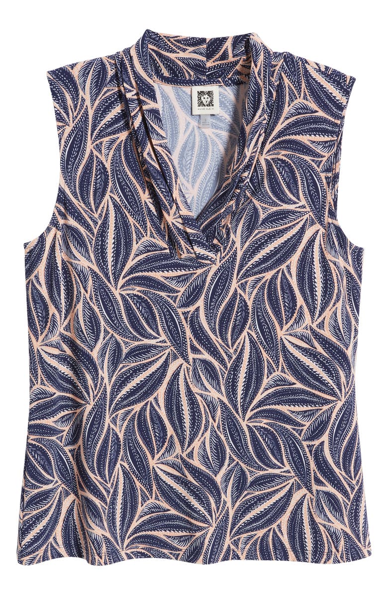 Anne Klein Leaf Print Triple Pleat Sleeveless Top, Alternate, color, Distant Mountain Multi