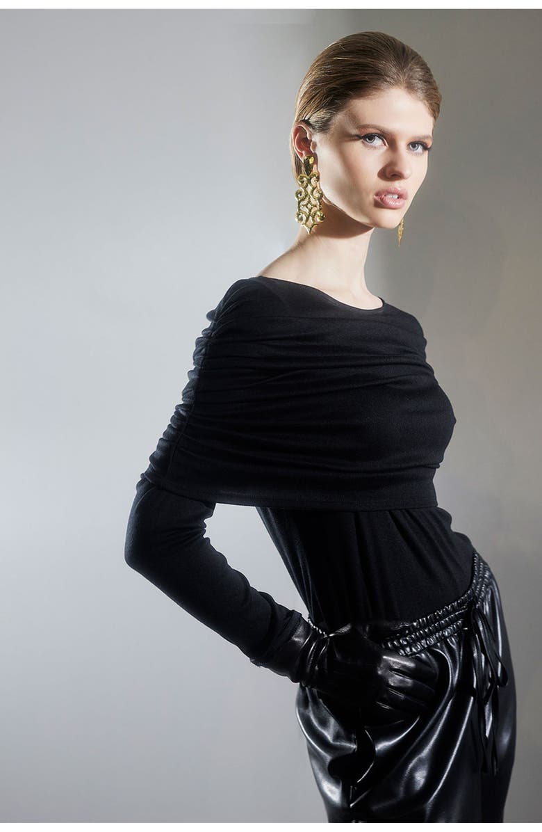 Natori Layering Cut & Sew Rouched Top w/ Sleeves, Alternate, color, Black