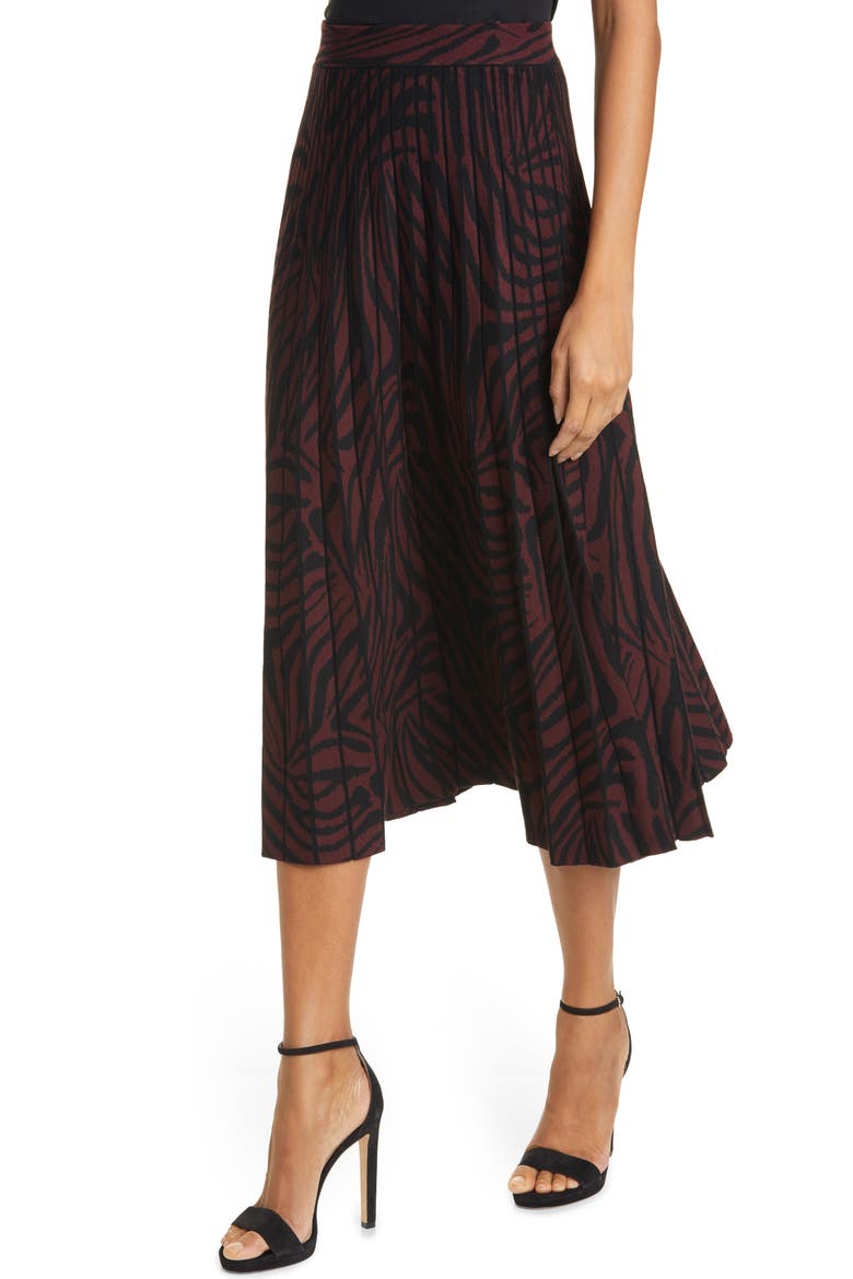 Pleated Zebra Print Skirt, Alternate, color, OXBLOOD