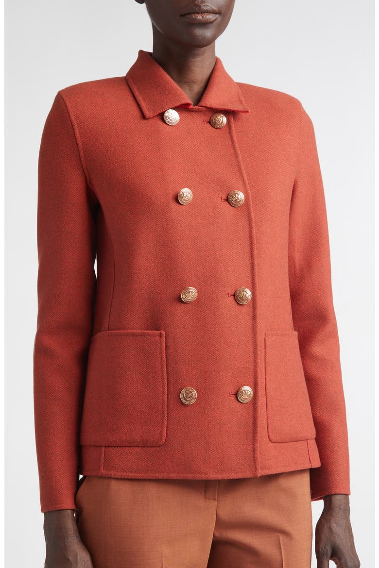 Double Breasted Wool & Cashmere Double Face Twill Coat, Alternate, color, RUST/ PERSIMMON