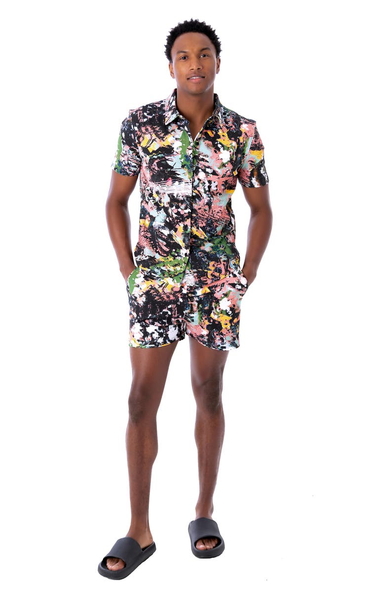 Dai Moda Cuba Short Sleeve Button Up Shirt, Alternate, color, Black