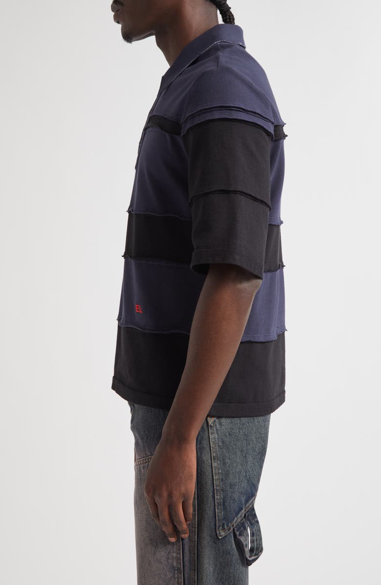 Eckhaus Latta Striated Cotton Piqué Polo, Alternate, color, Midnight