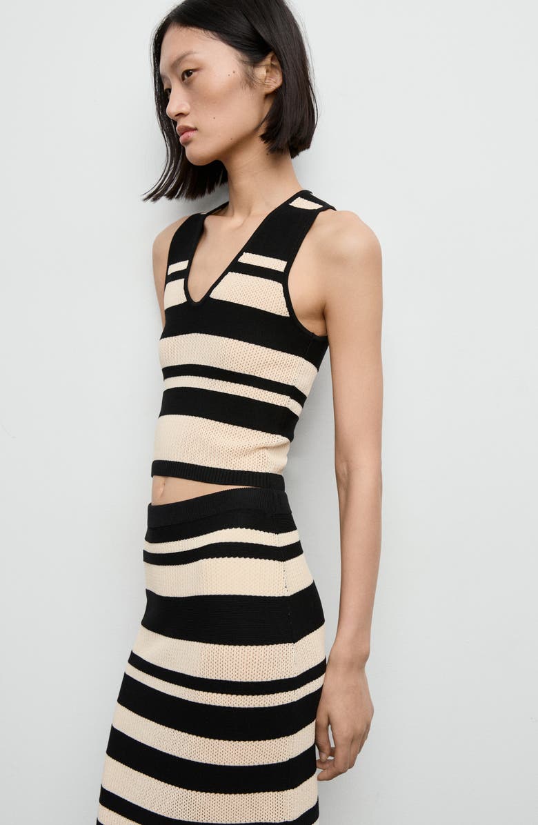 MANGO Stripe Knit Midi Skirt, Alternate, color, Black