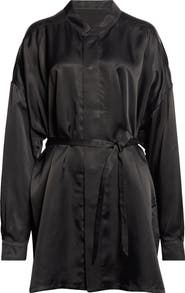 Rick Owens Long Sleeve Belted Satin Minidress