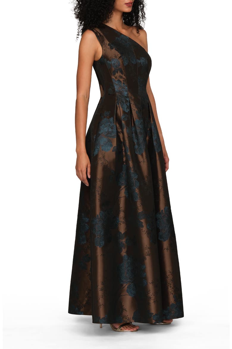 Brynlee Metallic Floral Jacquard One-Shoulder Gown, Alternate, color, GOLD/ DARK TWILIGHT