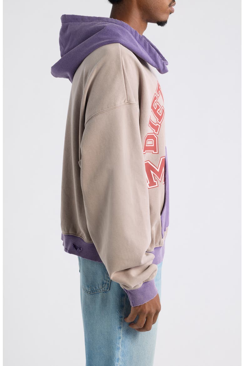 Collegiate Overlap Cotton Hoodie, Alternate, color, TAN/PURPLE