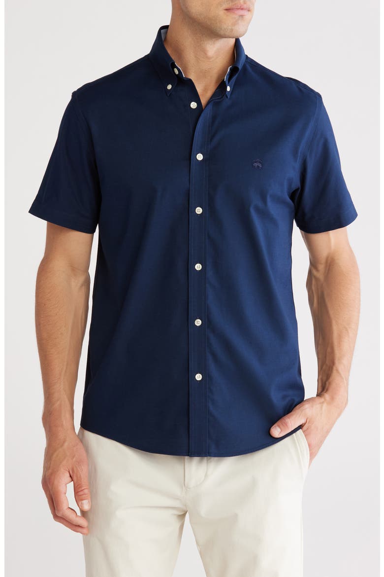 Non-Iron Regular Fit Oxford Stretch Short Sleeve Shirt, Main, color, NAVY BLAZER