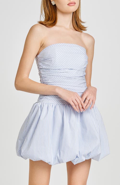 Shop Wayf Bonnie Strapless Bubble Hem Minidress In Blue/ivory Pinstripe