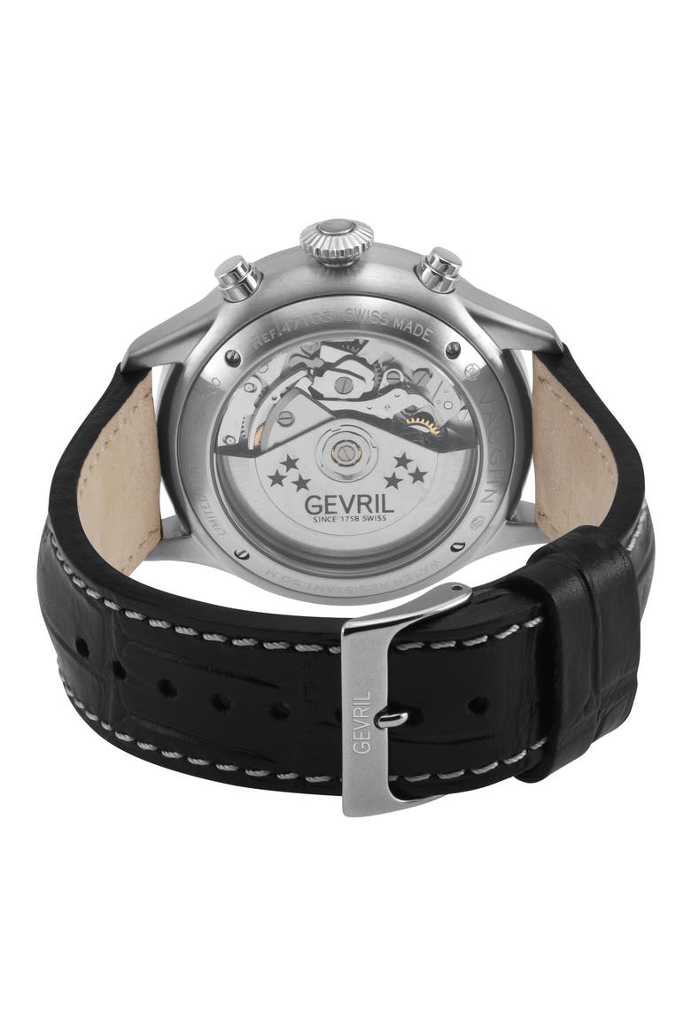 Vaughn Automatic Chronograph Leather Strap Watch, 44mm, Alternate, color, BLACK