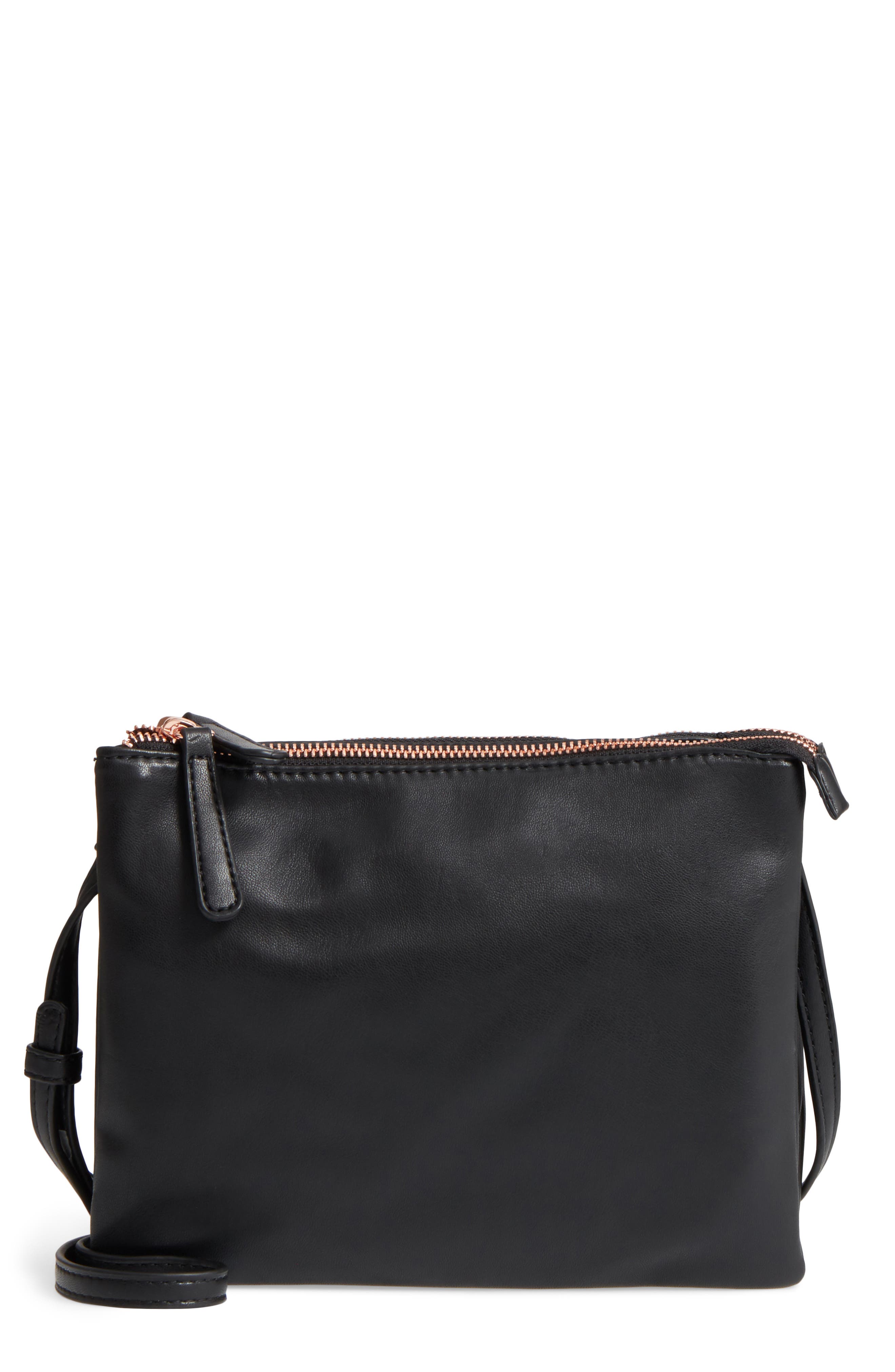 Madden Faux Leather Pouch Crossbody Bag, Main, color, BLACK
