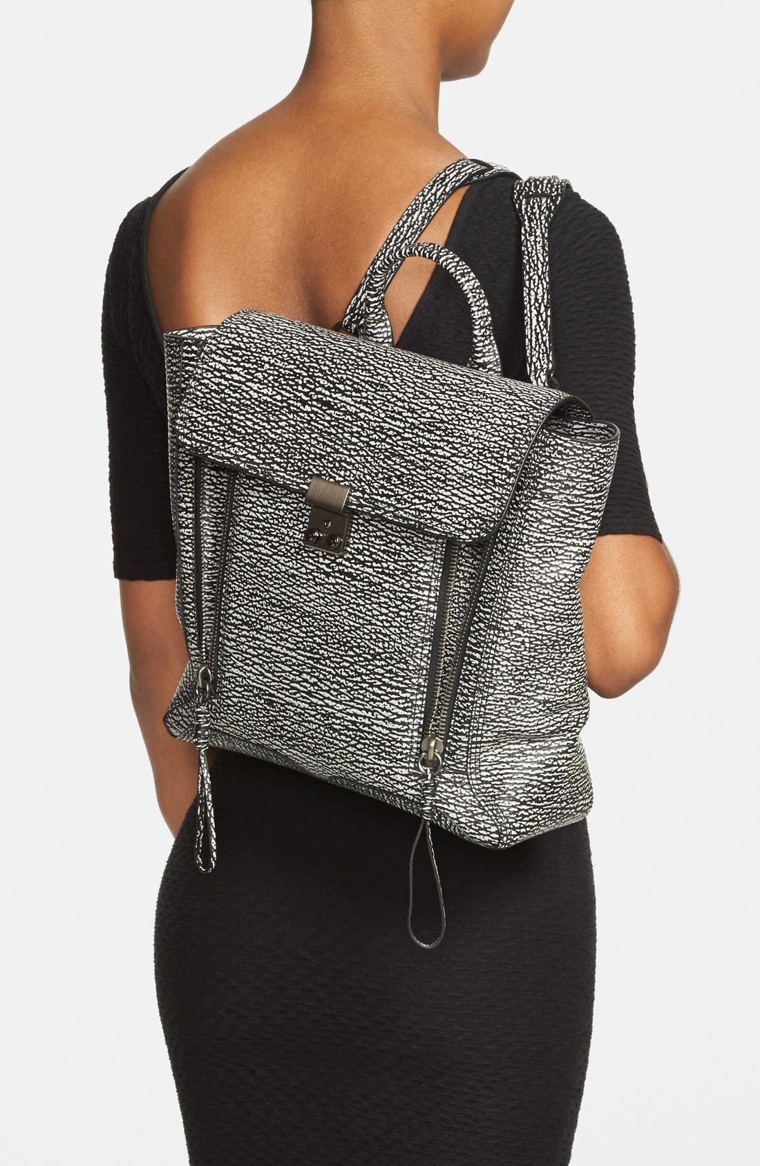 'Pashli' Shark Embossed Leather Backpack, Alternate, color, BLACK CREAM/ GUNMETAL