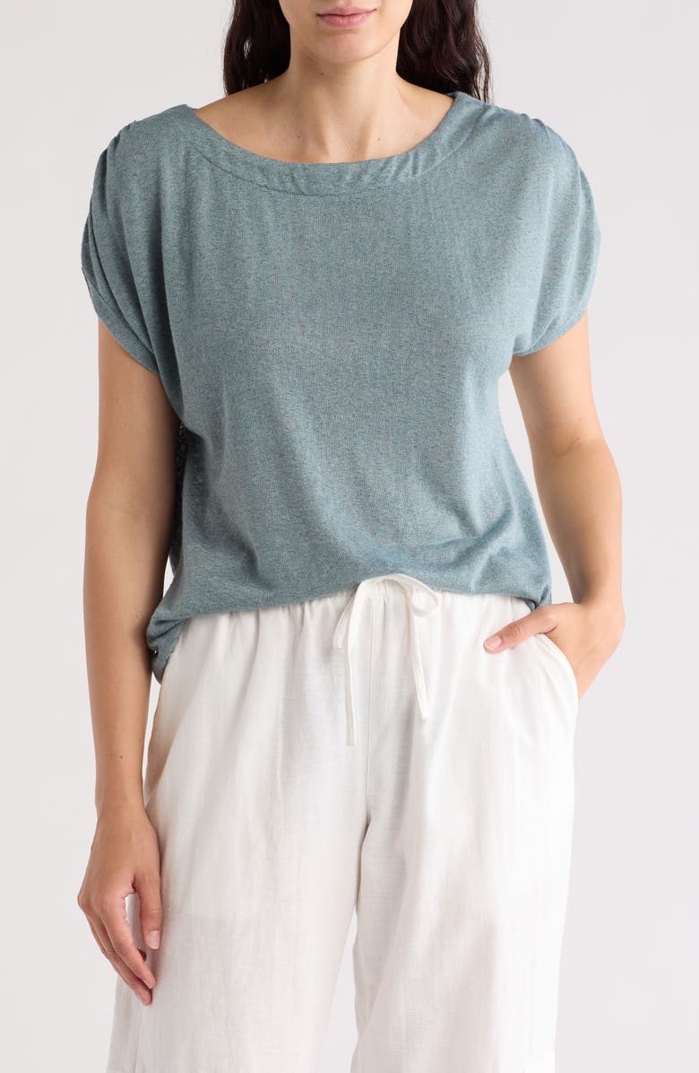 Bobeau Caty Shirred Shoulder T-Shirt, Main, color, Dusty Teal