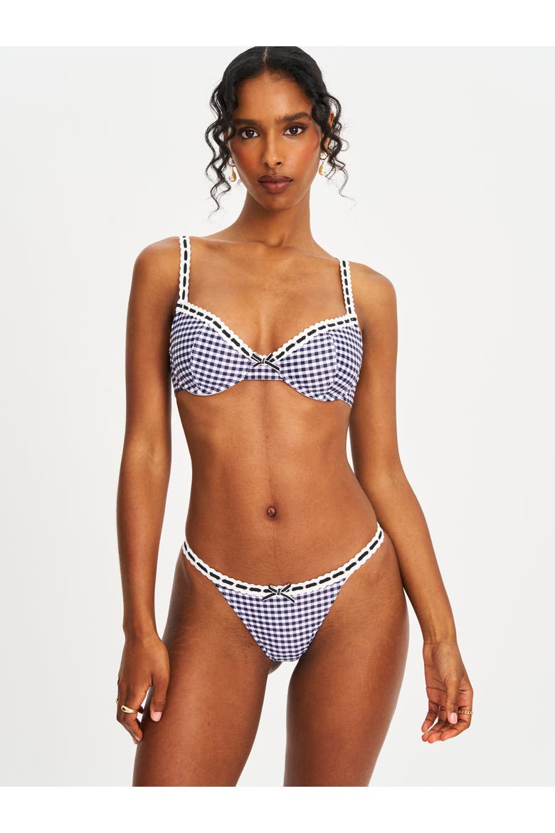 Genevia Gingham Lace Decoration Bikini Bottom, Alternate, color, Black