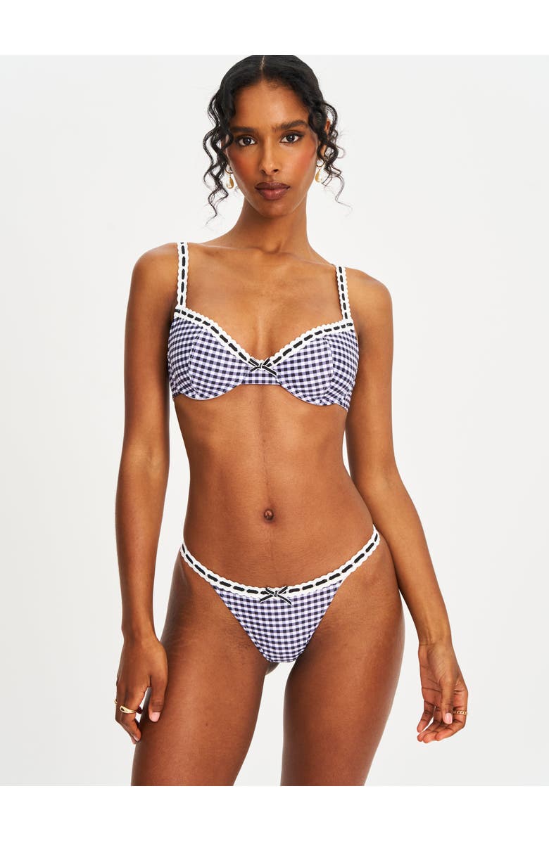 Miss Circle Genevia Gingham Lace Decoration Bikini Bottom, Alternate, color, Black