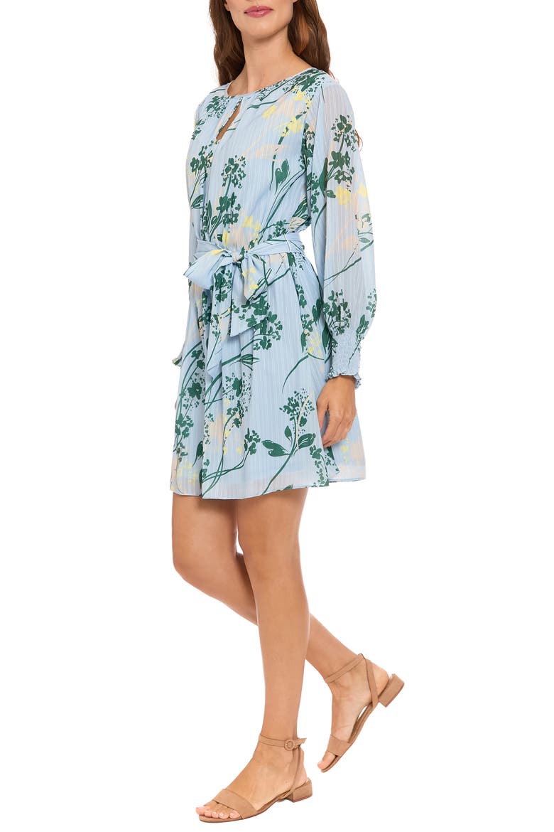 Floral Long Sleeve Keyhole Fit & Flare Dress, Alternate, color, LIGHT BLUE DAWN/ GREEN