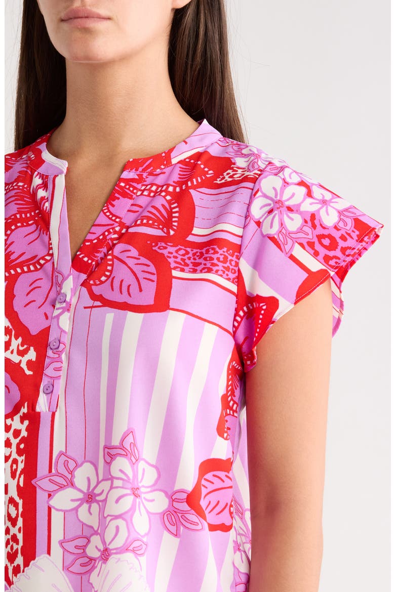 Barba Cass Tropical Flutter Sleeve Top, Alternate, color, RED-WHITE