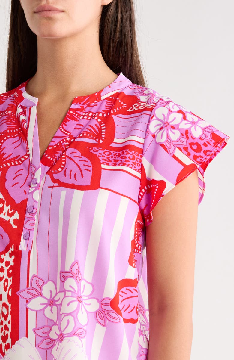 SUGARLIPS Barba Cass Tropical Flutter Sleeve Top, Alternate, color, Red-White