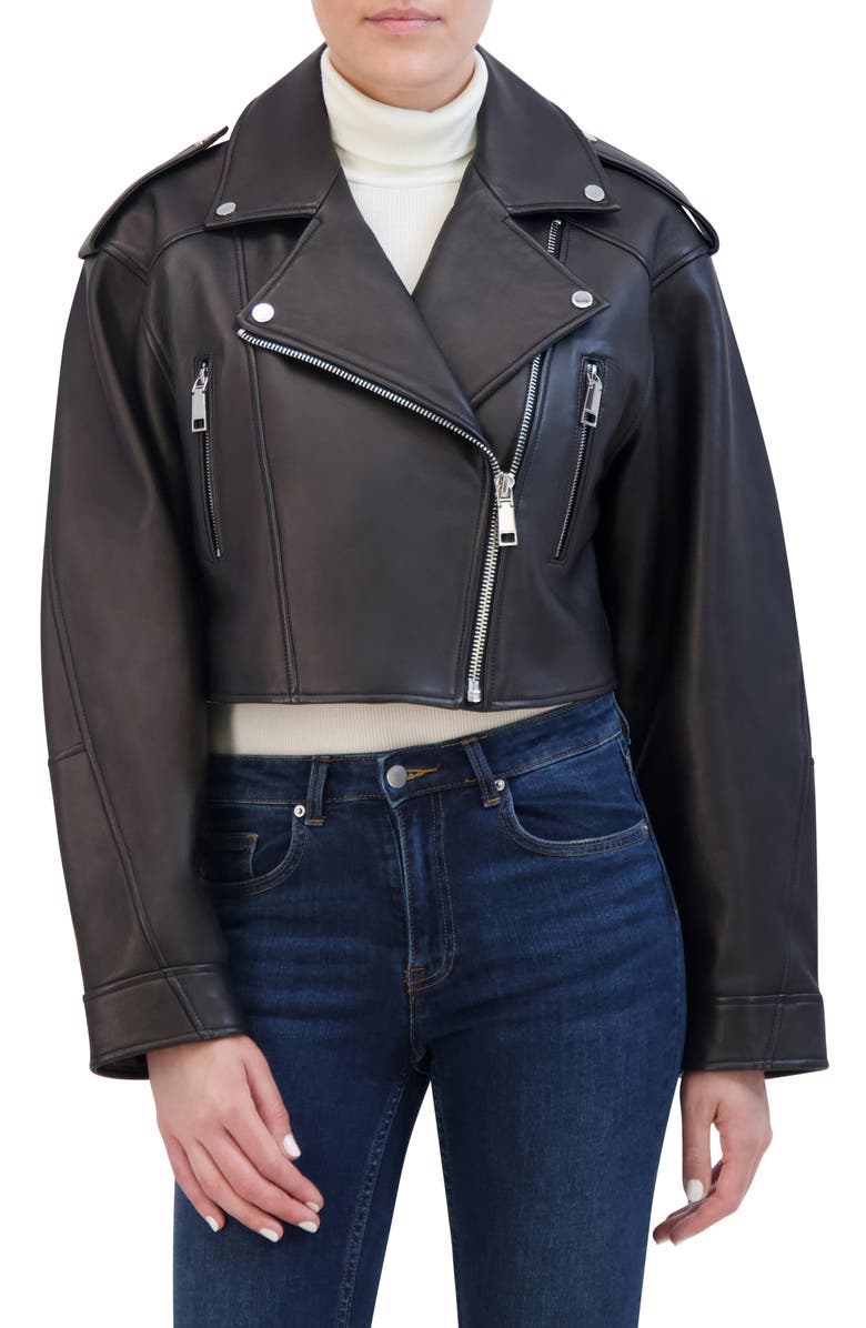 Rebecca Minkoff Oversize Crop Leather Jacket | Nordstromrack