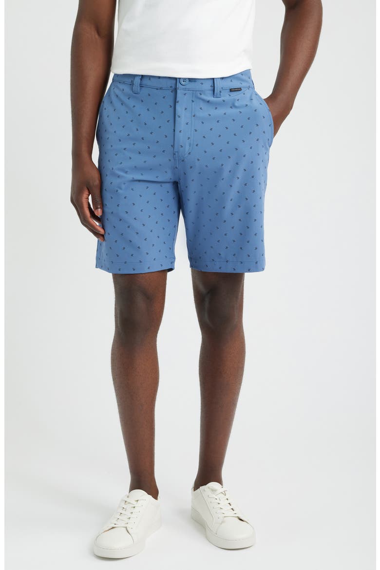 Beck Print Performance Shorts, Main, color, BLUE HORIZON GEO