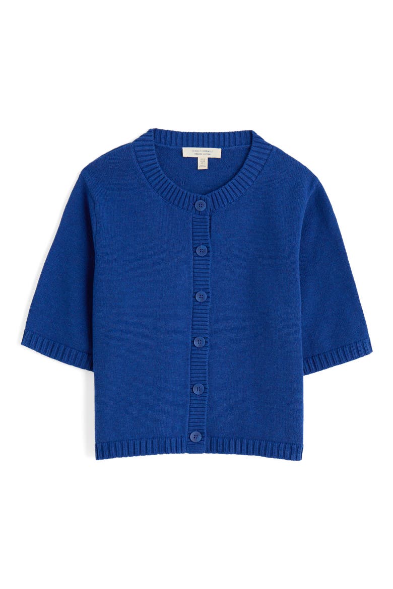 Gillan Creek Short Sleeve Organic Cotton Cardigan, Alternate, color, KNIT MELANGE BRIGHT MARINE