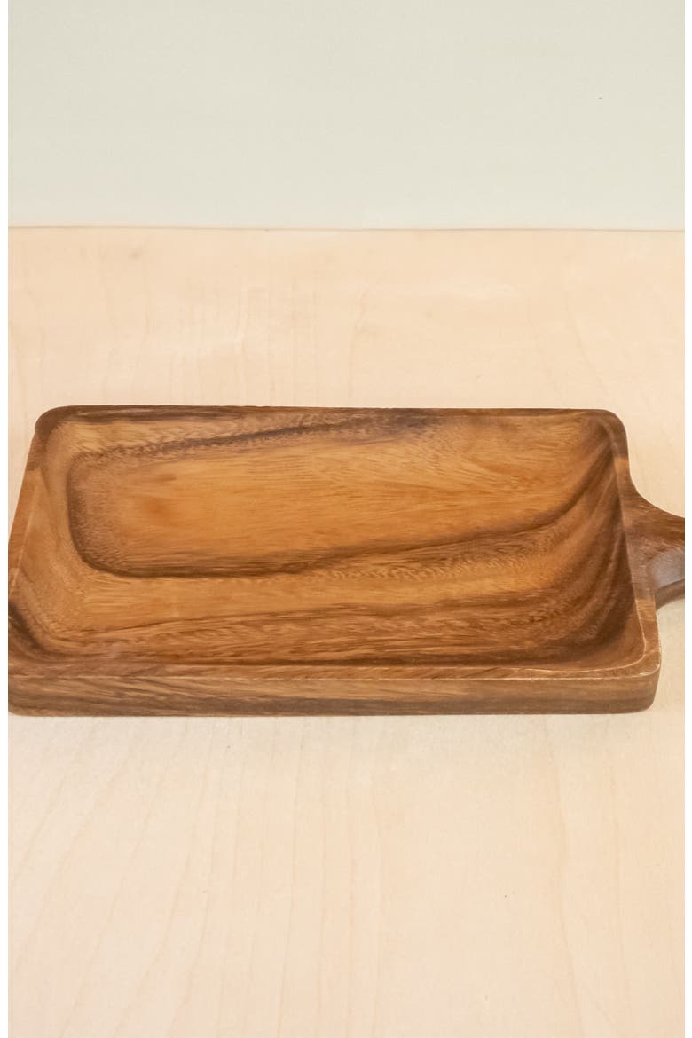 Acacia Serving Tray with Handle, Alternate, color, Natural Brown Rectangle Tray