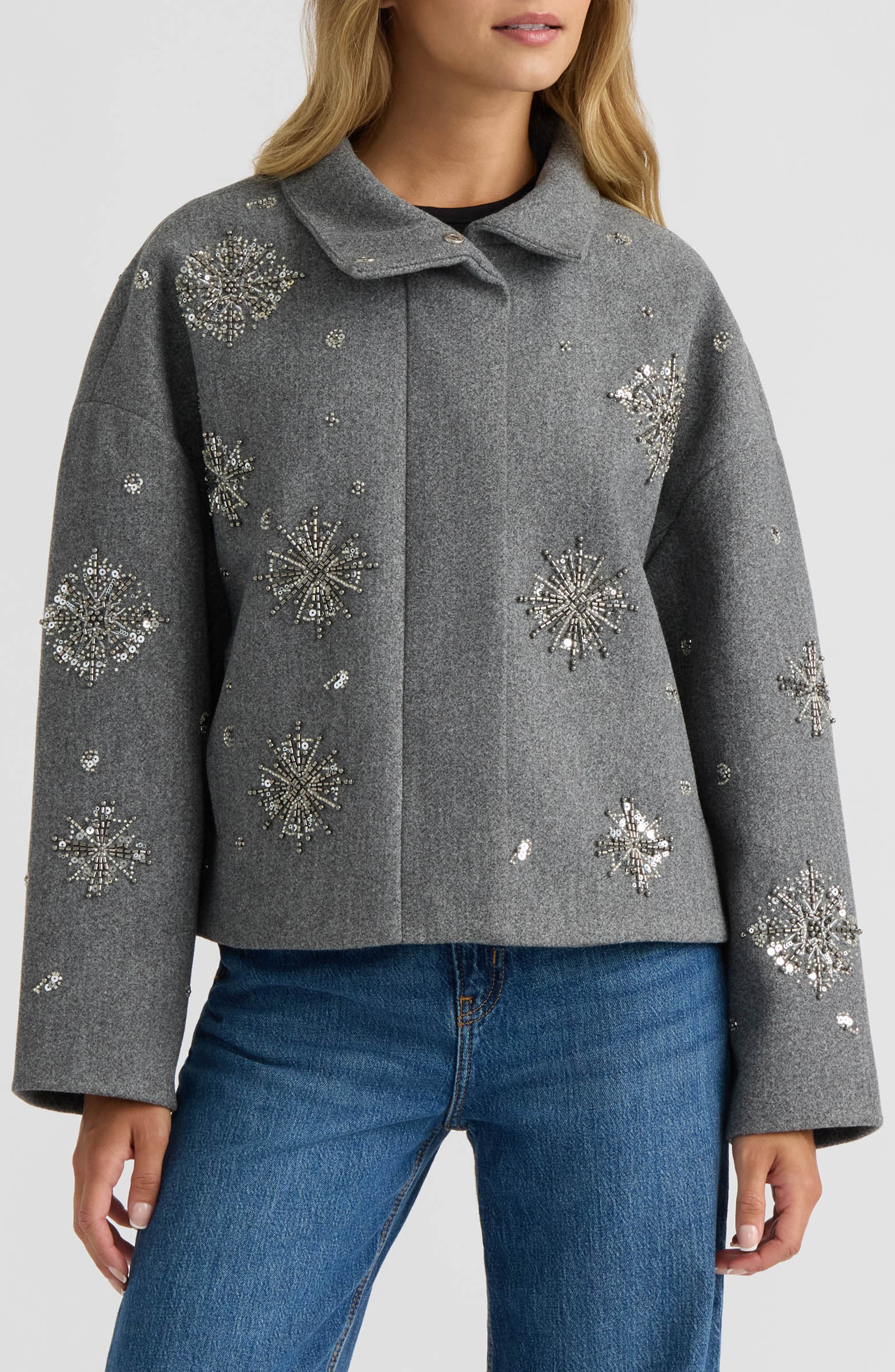 Starburst Faux Wool Cropped Jacket