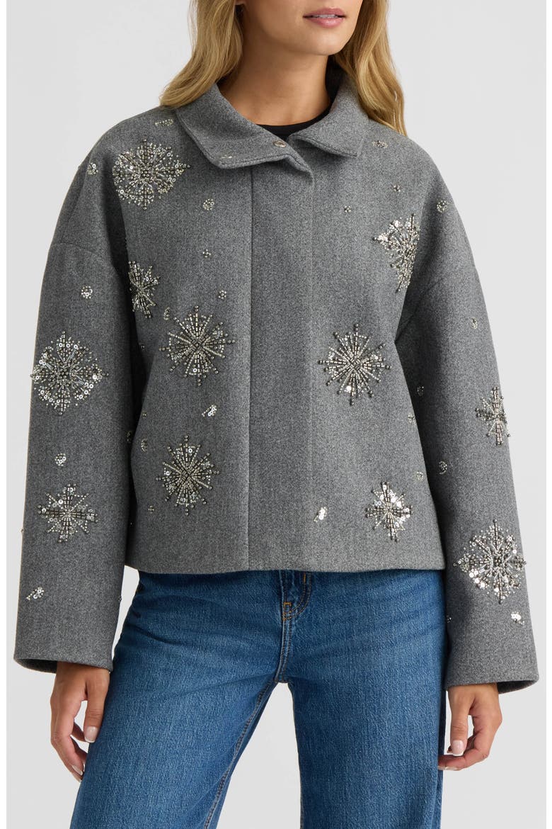 Starburst Faux Wool Cropped Jacket, Main, color, CHARCOAL MIX
