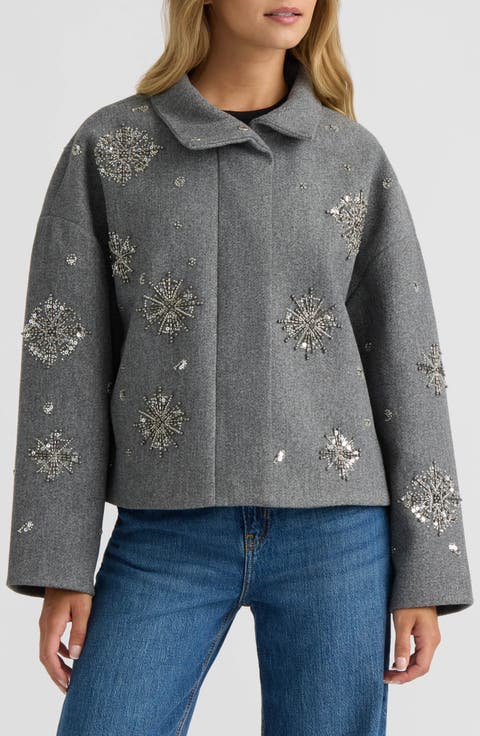 Starburst Faux Wool Cropped Jacket