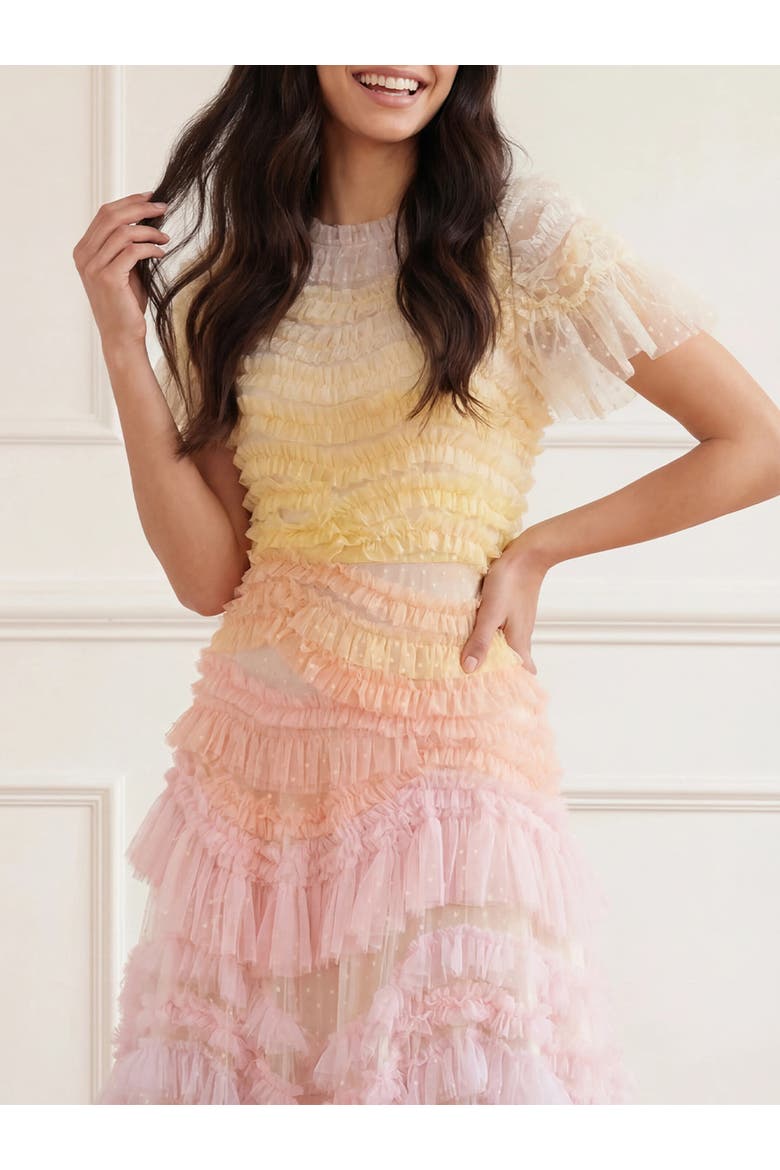 Wild Rose Ombre Short Sleeve Gown, Alternate, color, Sunset