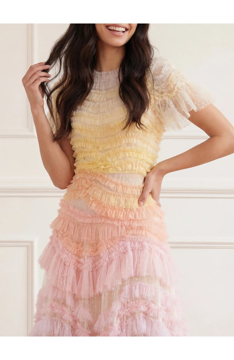 Needle & Thread Wild Rose Ombre Short Sleeve Gown, Alternate, color, Sunset