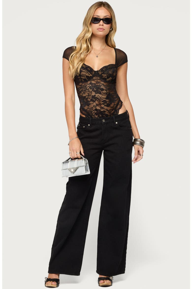 Gasha Lace Cupped Bodysuit, Alternate, color, BLACK