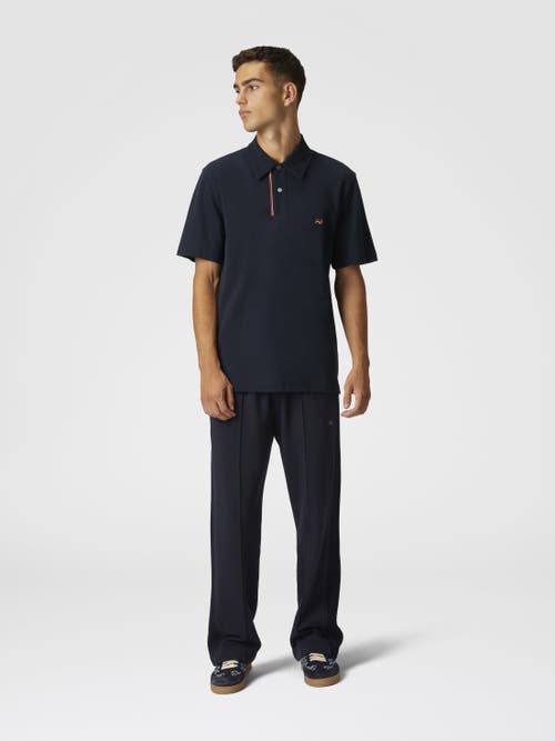 Missoni Solid Color Cotton Piqué Polo Shirt With Zigzag Embroidery And Contrasting Detail In Blue