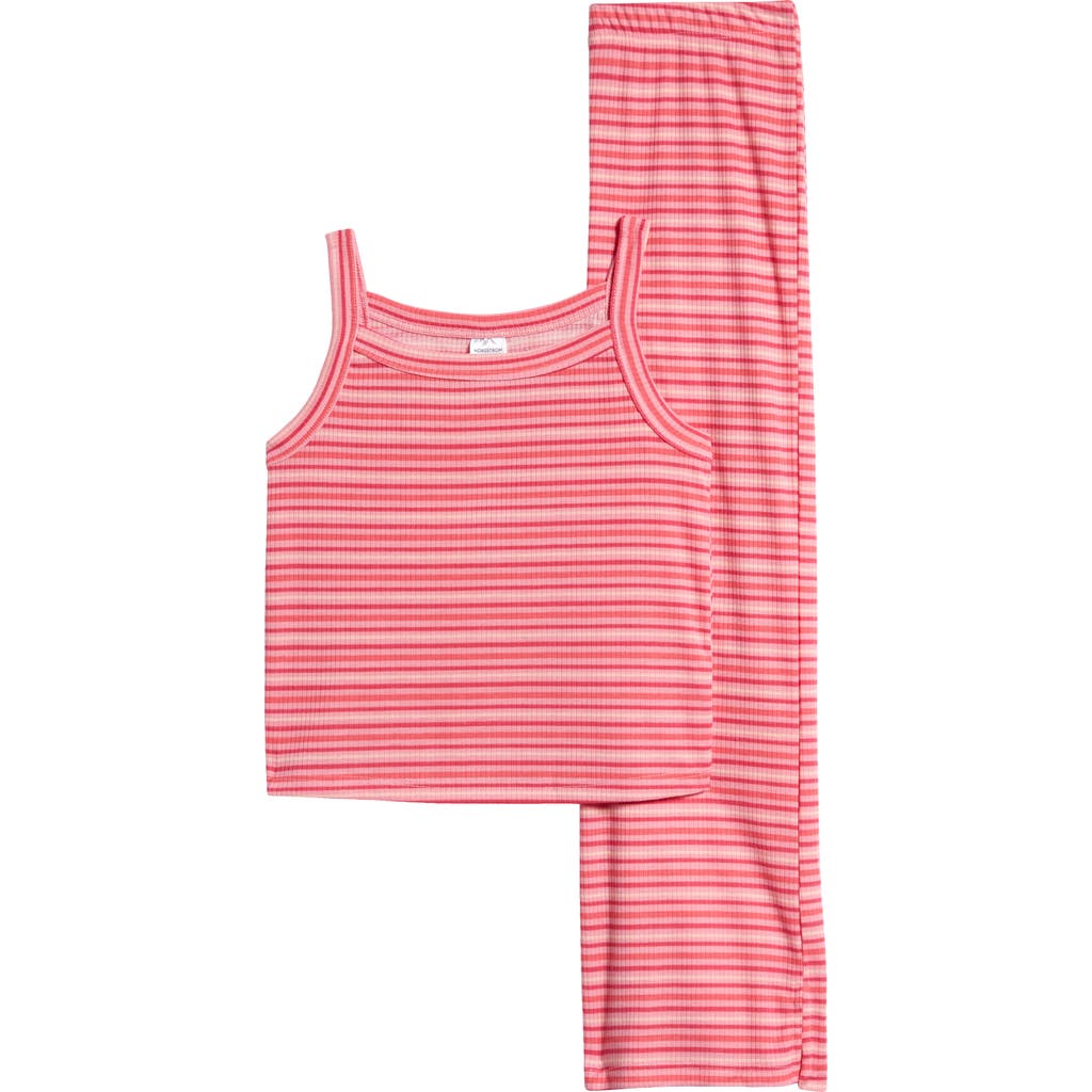 Nordstrom Kids' Print Rib Two-piece Pajamas In Brown