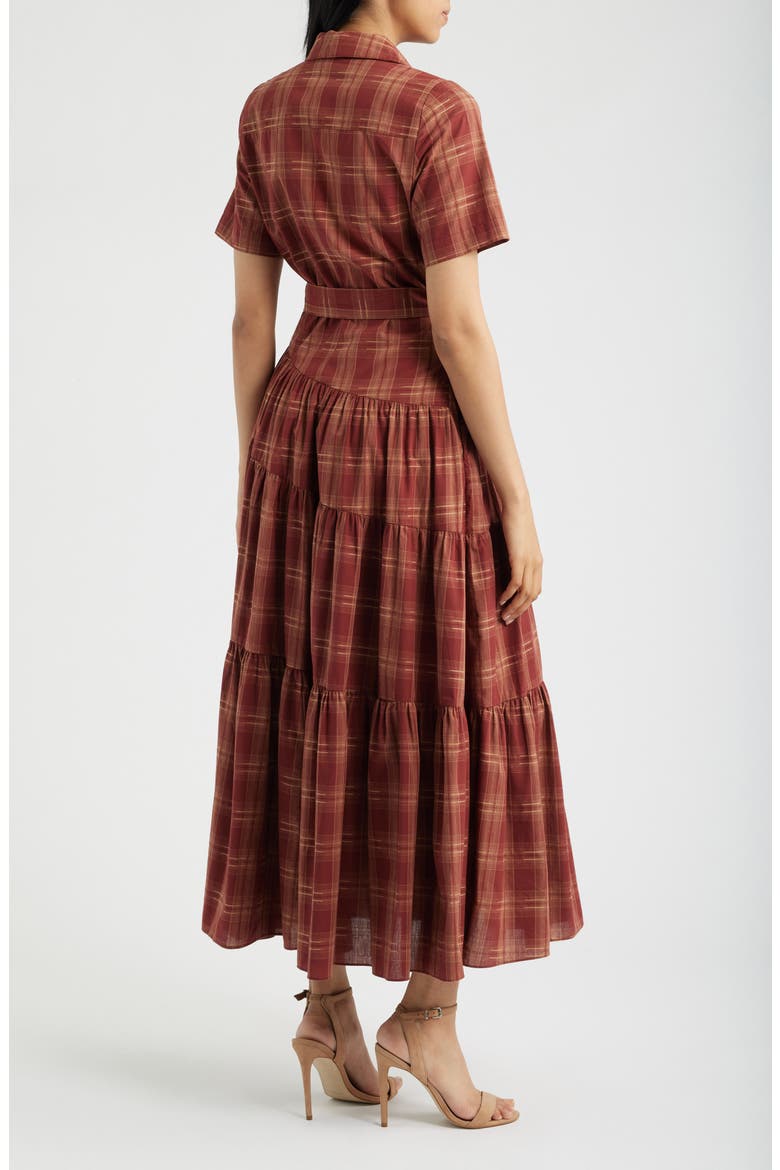 Plaid Belted Maxi Dress, Alternate, color, BURGUNDY PLAID
