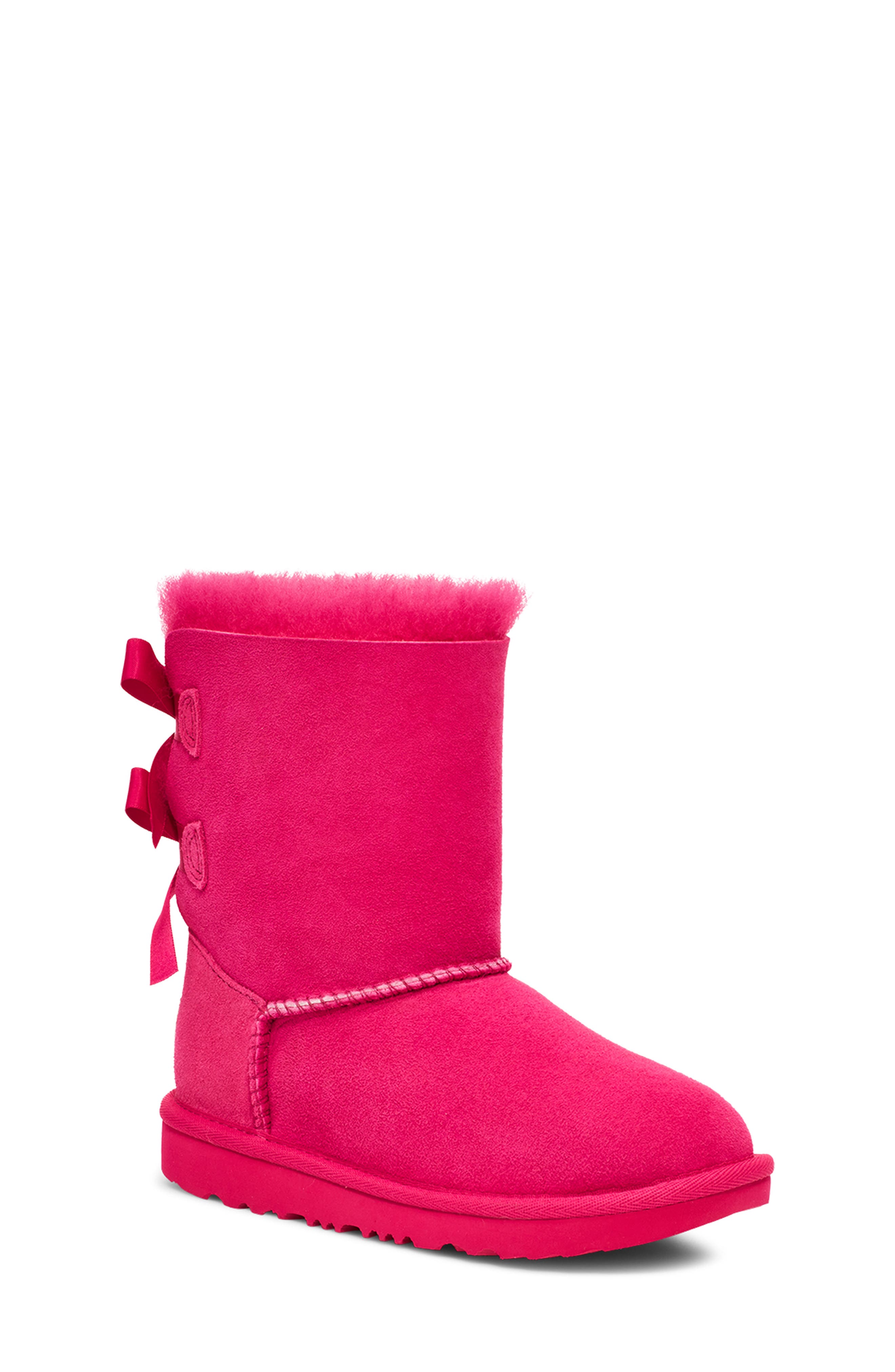 Kids' Bailey Bow II Water Resistant Genuine Shearling Boot, Main, color, RADISH
