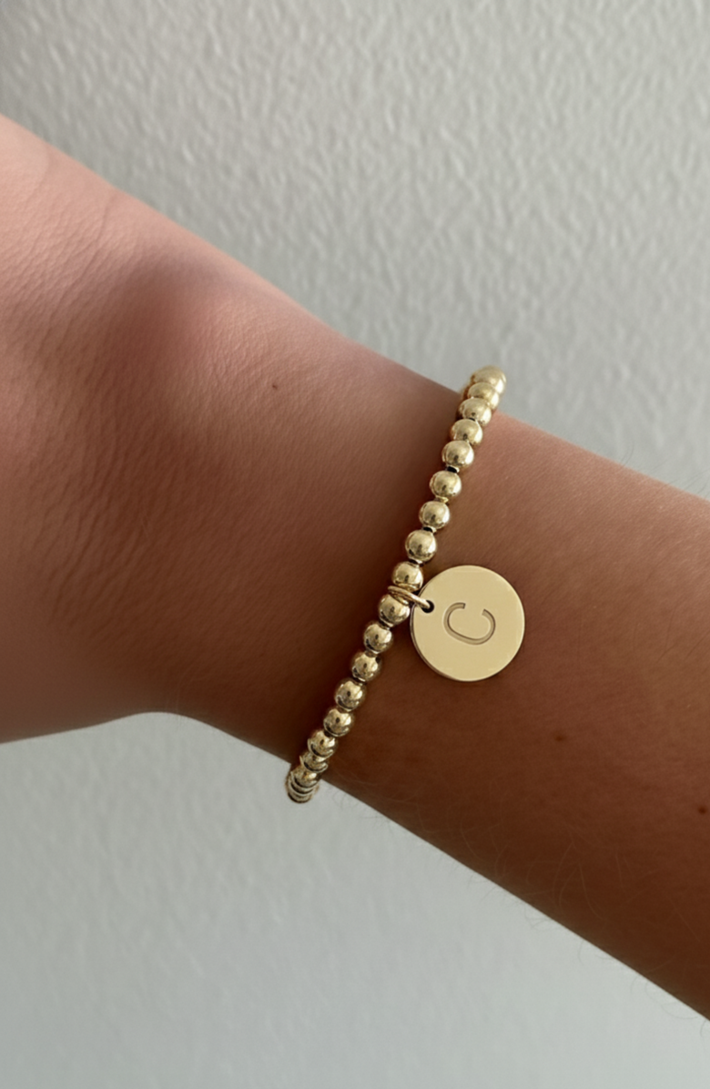 CUFFED BY NANO Classic Initial Coin 14k Gold Filled Bead Bracelet, Alternate, color, Gold C