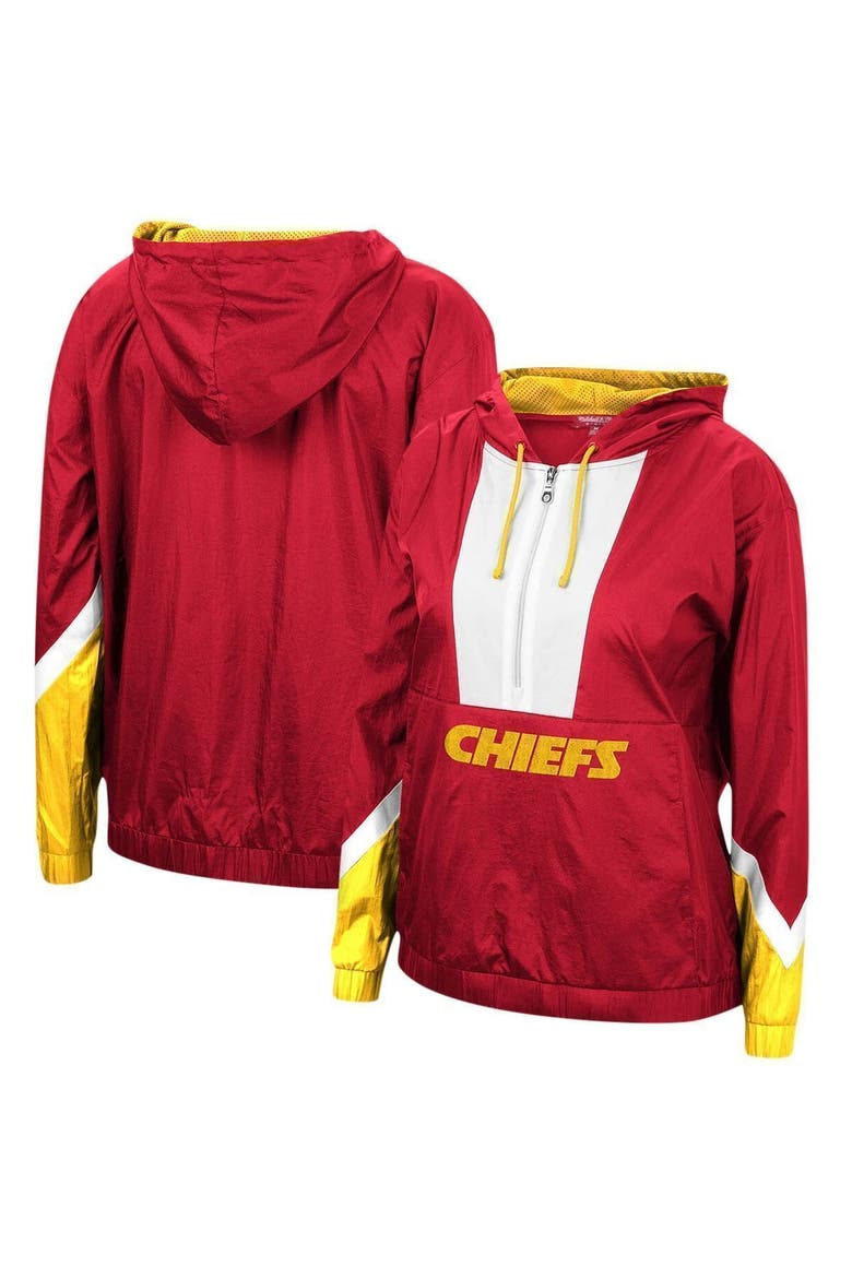 Women's Mitchell & Ness Red Kansas City Chiefs Half-Zip Windbreaker Hoodie, Main, color, Red
