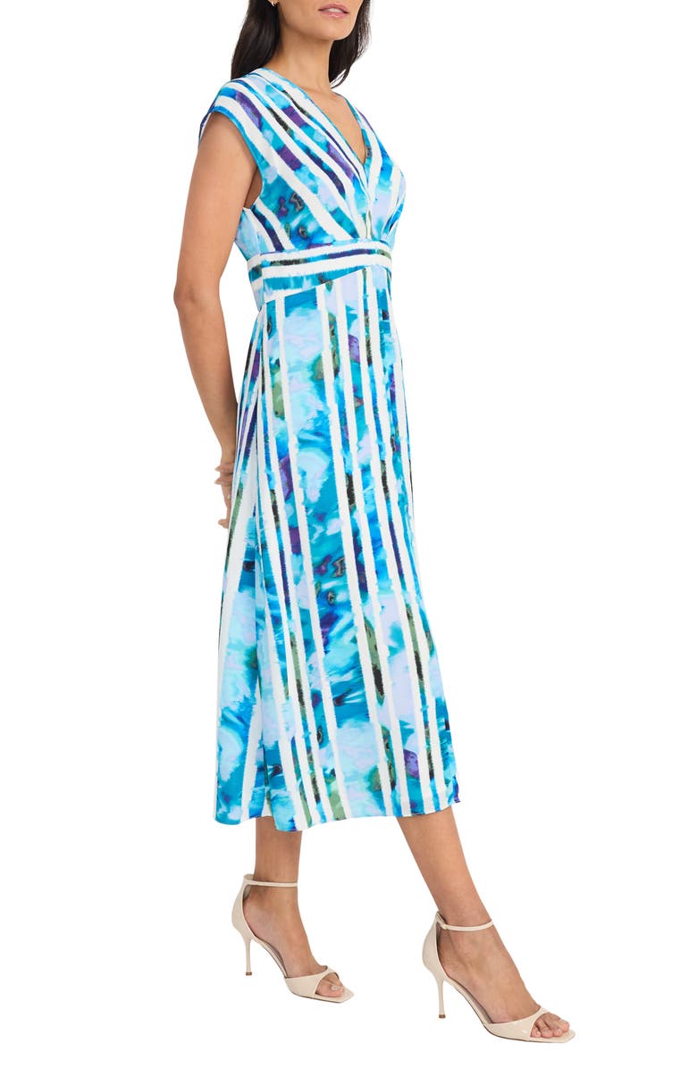 Maggy London Cap Sleeve Midi Dress, Alternate, color, Soft White/ Breeze Blue