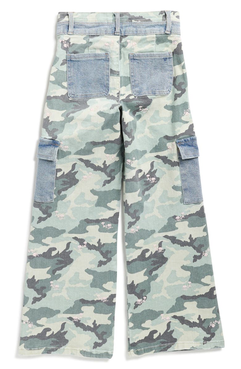 Tractr Kids' Camo Print Wide Leg Cargo Jeans, Alternate, color, Green Camo